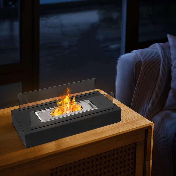 Black - Rectangular Desktop Alcohol Fireplace Outdoor Portable Real Fire Fireplace Lamp Heater Moder