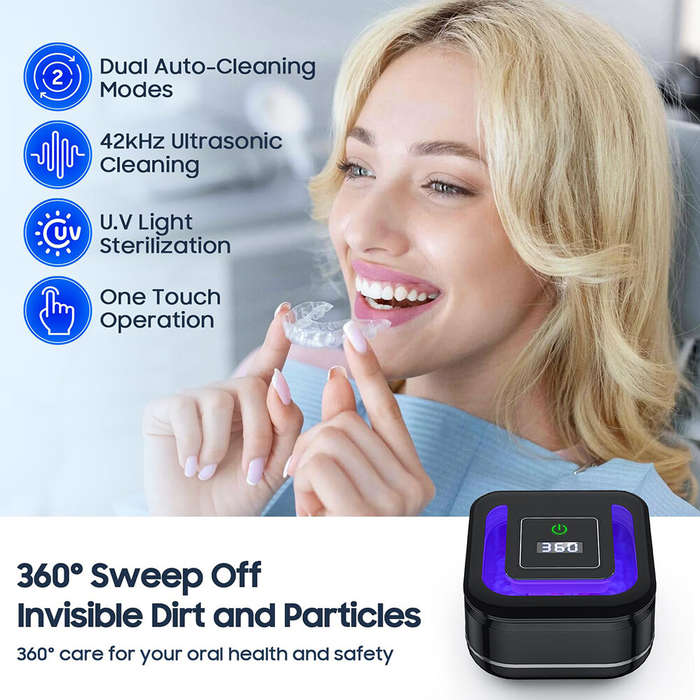 EU Plug - Portable Ultrasonic UV Cleaning Machine Mini Ultrasonic Braces Cleaning Machine UV Invisib