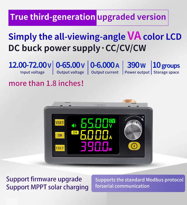 Black - Sinilink XY6506 CNC Adjustable DC Power Supply 65V 6A 390W Step-Down Module Constant Voltage