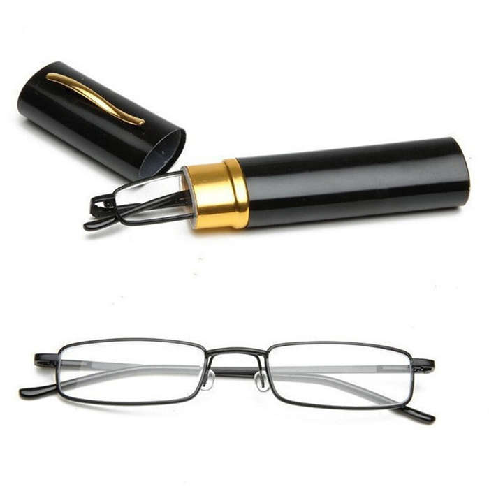 +350 - Portable Mini Lightweight Reading Glasses with Pen Tube Case Anti-blue Light Presbyopic Glass