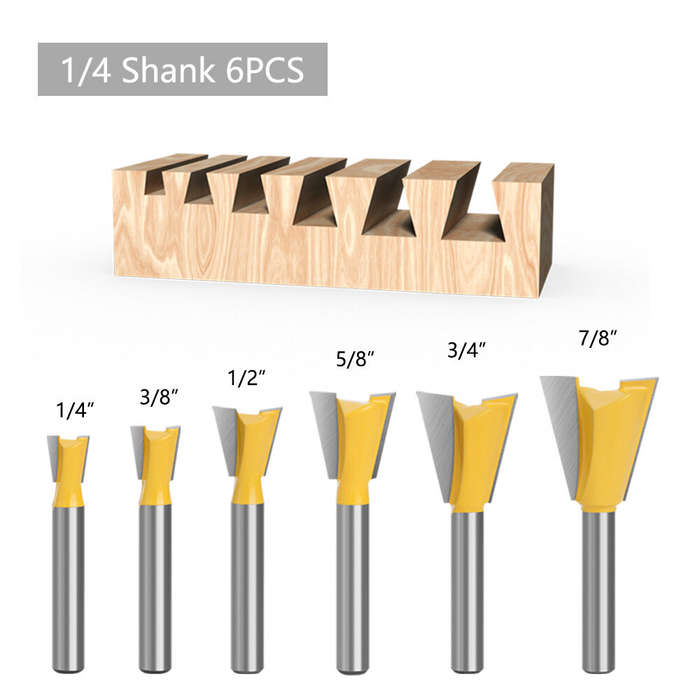 1/4 Inch - LAVIE 6pcs 6mm 1/4" Shank Dovetail Joint Router Bit Set 1/4" 3/8" 1/2" 5/8" 3/4" 7/8" Cut