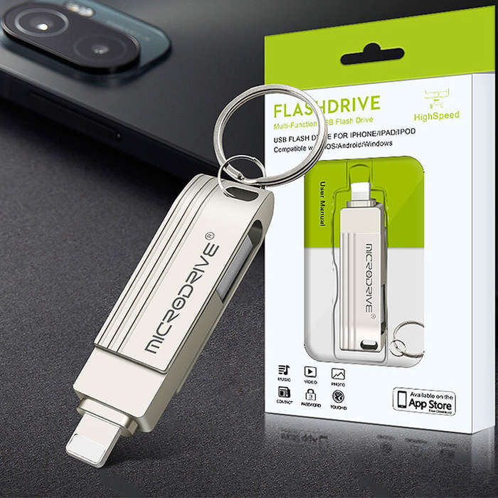Black - Microdrive 128GB USB3.0&iP Flash Drive 2-in-1 Dual Metal Interface USB3.0 OTG Pendrive for P
