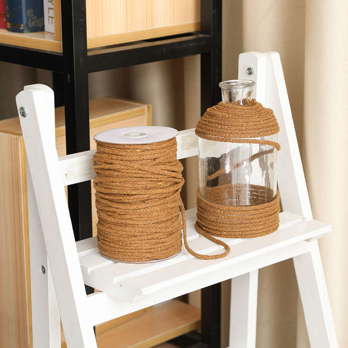 Khaki - 5MM 8-strand 100M Per Roll Cotton Rope Natural Cotton Twisted Macrame Rope String DIY Craft
