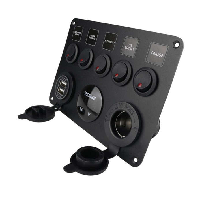 Blue - Car Boat Switch Panel Waterproof Digital Voltmeter Dual USB Port 12 Outlet Combination Marine