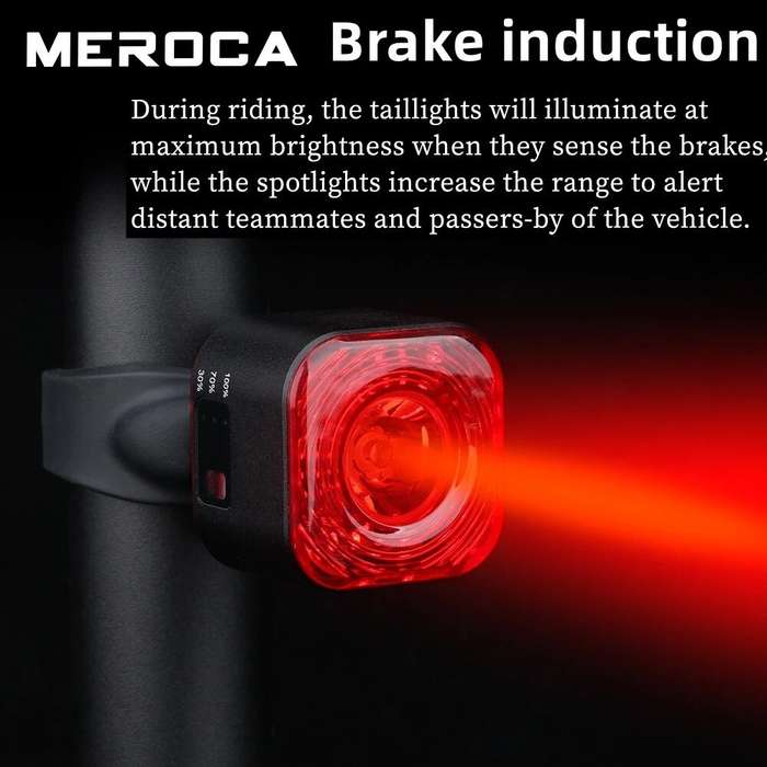 B - MEROCA XC02 Smart Bike Taillight 100LM LED Brightness 500mAh Battery IPX6 Waterproof Bicycle War