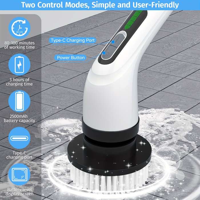 Black - Adjustable Electric Cleaning Brush Multi-Brush Handheld Electric Cleaning Brush Kitchen Bath