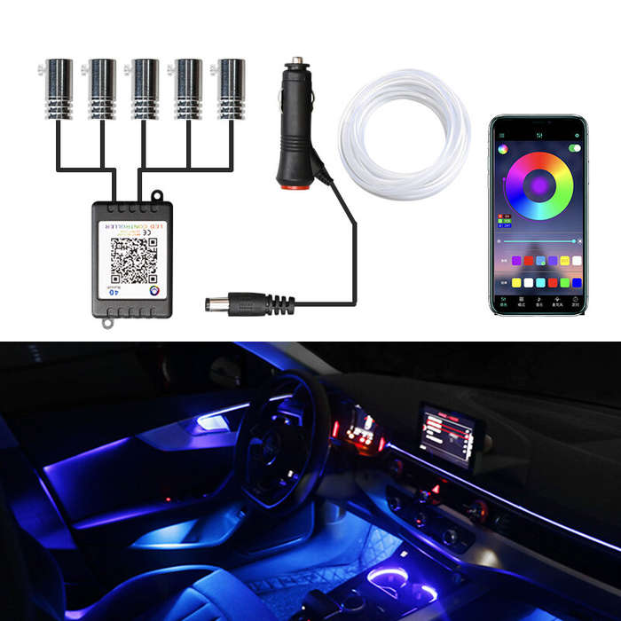 5IN1 6M RGB LED Atmosphere Car Interior Ambient Light Fiber Optic Strips Light by App Control Neon L