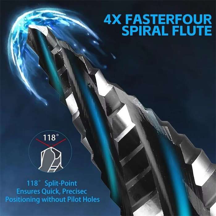 3pcs - High Speed Steel Titanium Step Drill Bit Set 3PCS Spiral Flutes Hex Shank for Metal Works Dri