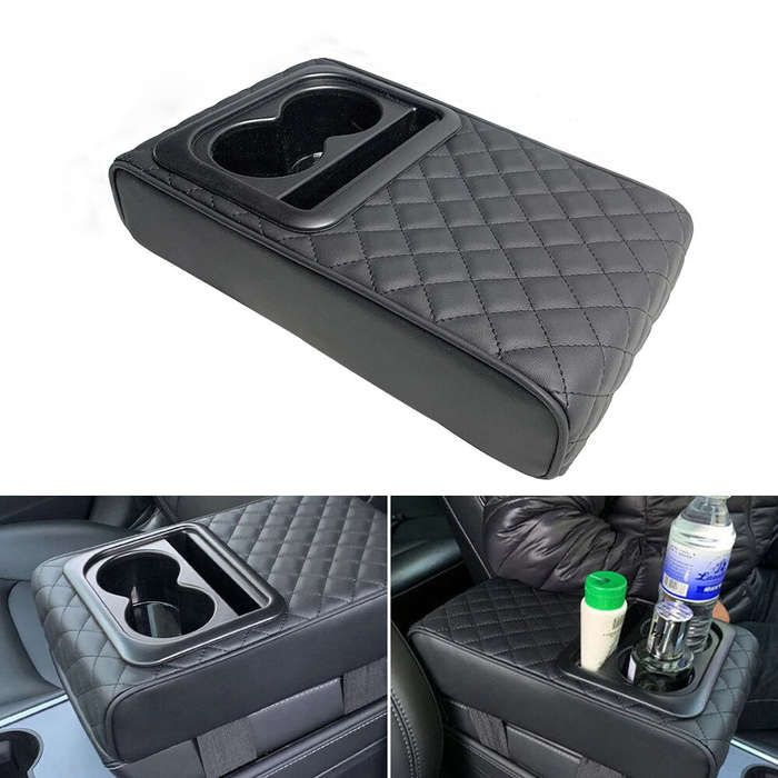 Other - Car Center Console Armrest Cushion with 2 Cup Holders PU Leather Portable Car Armrest Pillow