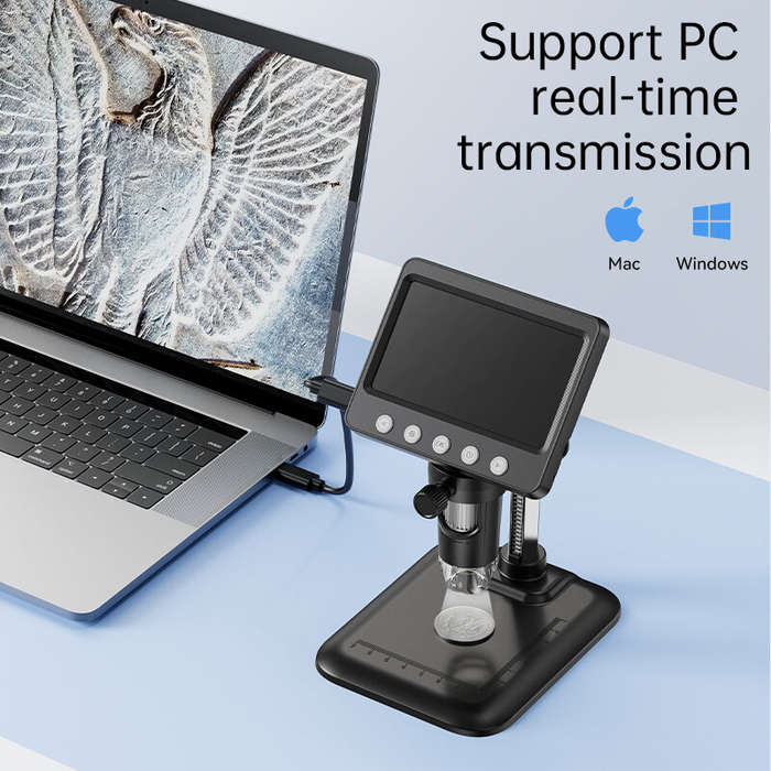 Black - 4.3 Inch Digital Microscope 50X-1000X Magnification 2 Million Pixel HD Camera 8 LED Lights P