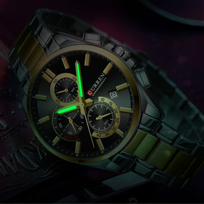 Gold - CURREN Men Multifunction Waterproof Luminous Hands Quartz Watch Chronograph Date Stainless St