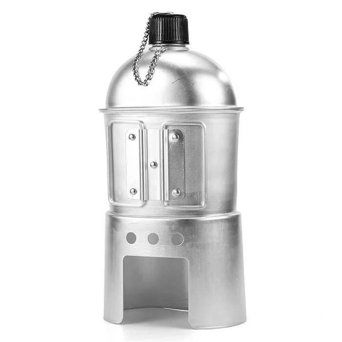 Sliver - IPRee Aluminum Water Canteen Cup Wood Stove Pouch Set Portable Military Canteen for Outdoor