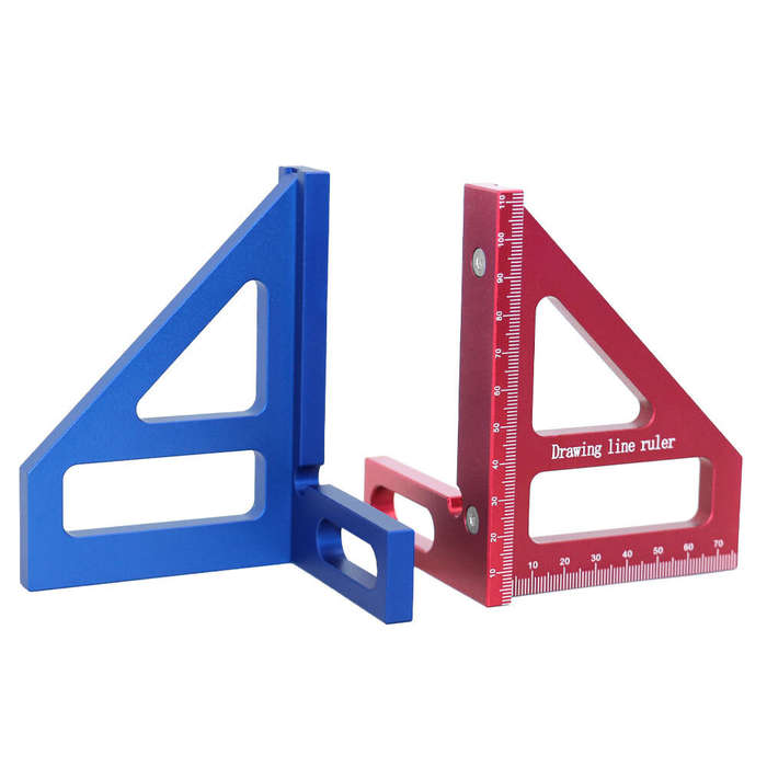 Red - Aluminum Alloy Woodworking Square Protractor Miter Triangle Ruler Right Angle Ruler Drawing Li