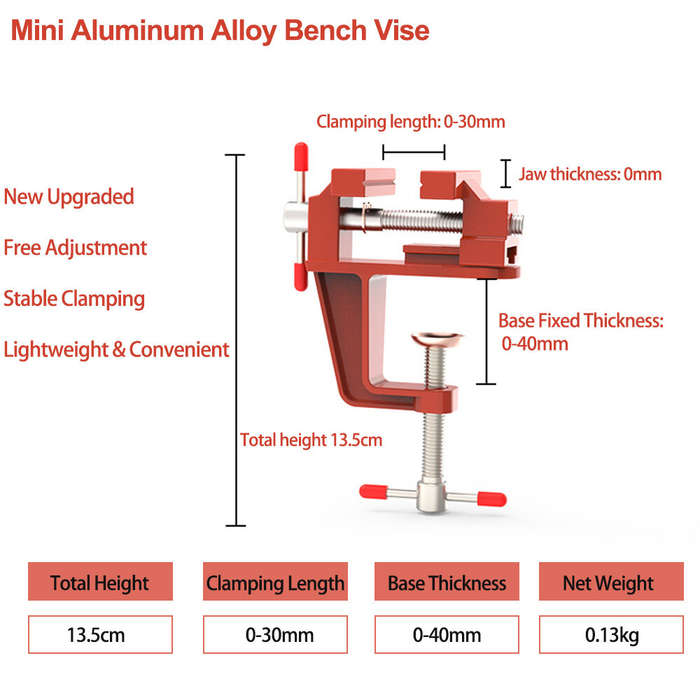 1PCS Upgraded Mini Aluminum Alloy Bench Table Clamp-on Vise Clamp Fixed Tool for Woodworking / Metal