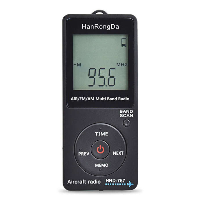 Black - HRD HRD-767 Aviation Band Radio Stereo 400mAh Lithium Battery Digital Display AM/FM/AIR Band