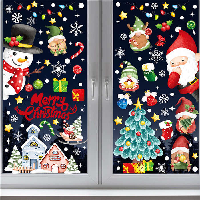 #1 - Christmas Static Window Stickers Festive Holiday Decoration Decals Hand-Painted Santa Claus Chr