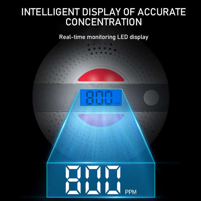 Home Smoke Detector Carbon Monoxide Detection Alarm Real-time Monitoring LED Display Sound Light Ala