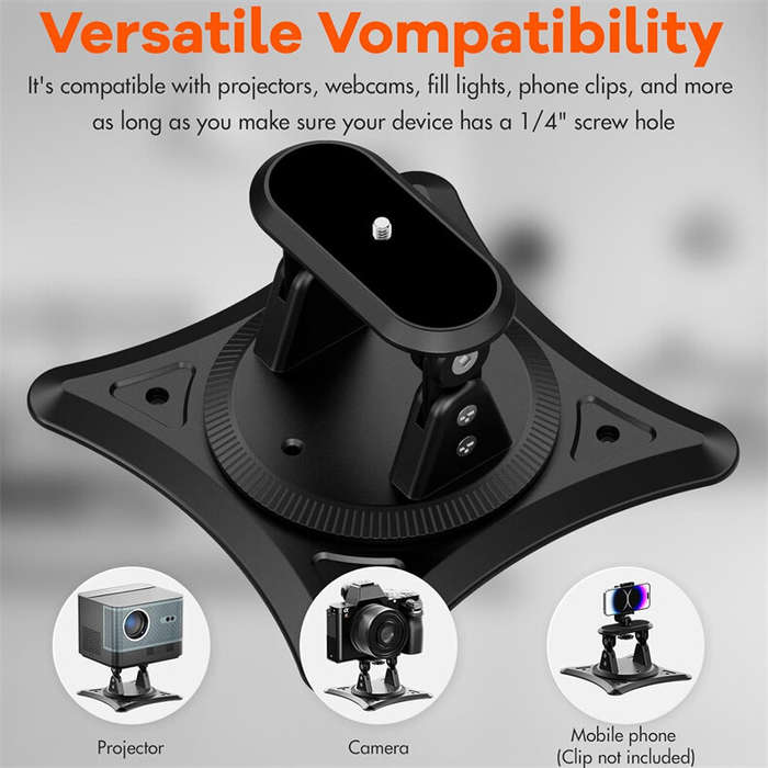 Black - Universal Projector Mount 360 Rotation Adjustable Bracket 180 Tilt Desktop Wall Ceiling Moun