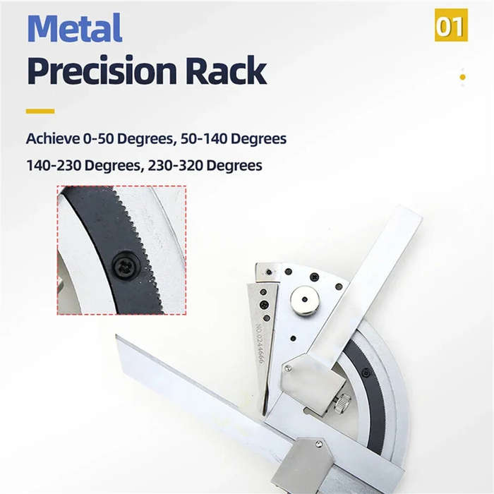 Silver - Universal Angle Ruler 0-320 Degrees High Precision No Parallax Carbon Steel Chrome Plated L