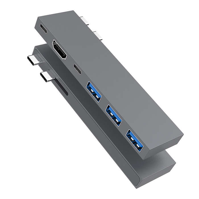 6 in 1 Dual-interface Type-C Docking Station USB-C Hub with USB3.0*3 PD100W USB-C 5Gbps USB-C 3.0 4K