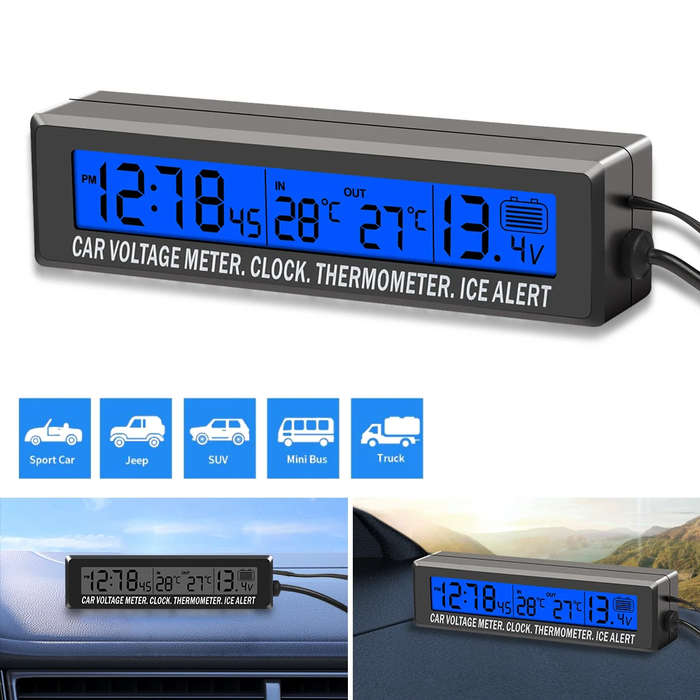 Blue - 4 In 1 Clock Calendar Thermometer Car Multi-Function Color Screen Voltage With LCD Time Date