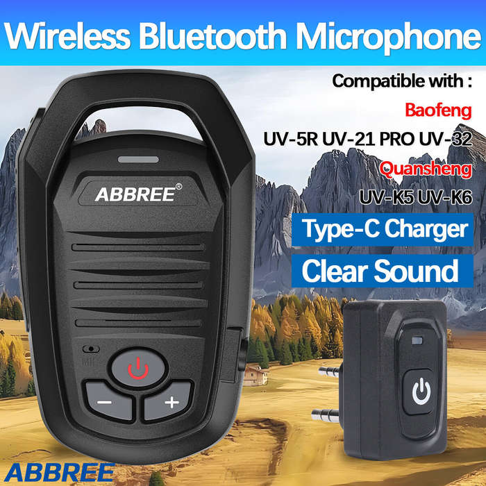 Black - ABBREE AR-639 Wireless Handheld bluetooth Microphone Speaker Type-C for Baofeng UV-5R UV-21