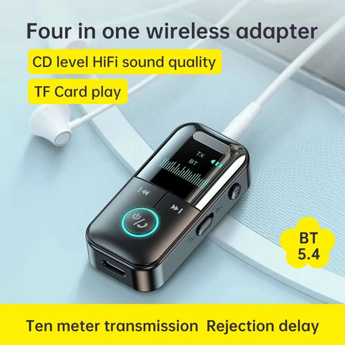 Black - GT69 4 in 1 bluetooth 5.4 Receiver Transmitter LED Display AUX bluetooth Car Adapter Wireles