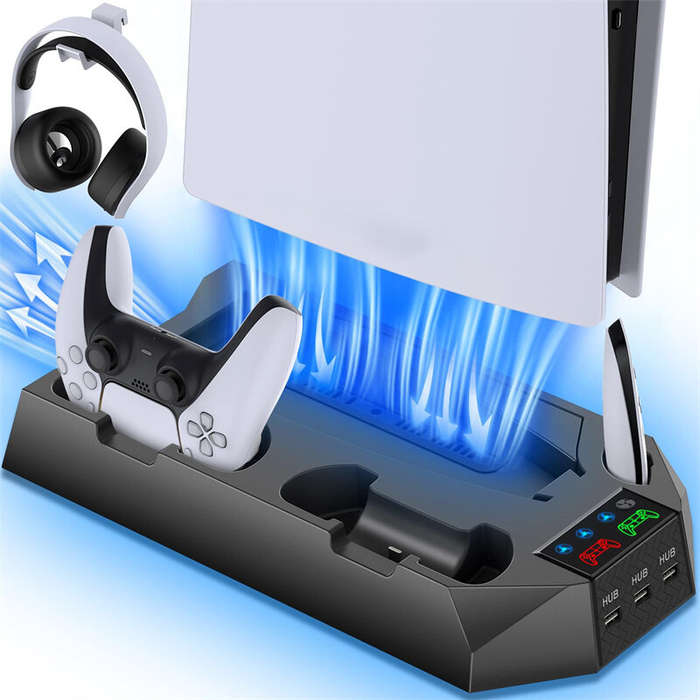 White - for PS5 Slim Host Heat Disspation Stand Cooling Station with Dual PS5 Controller Charging St