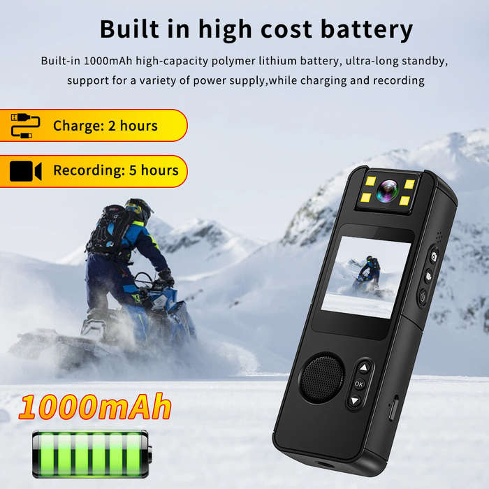 Black - CS11 1080P Back Clip Camera Video Recorder 180 Degree Adjustable Lens Cycling Recorder Built