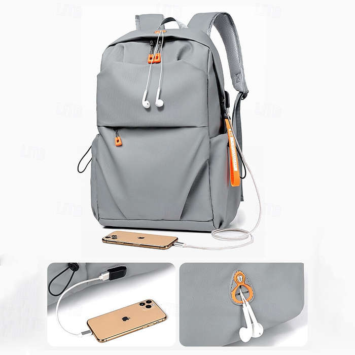 Grey - Men's Backpack Waterproof Lightweight USB Charging Laptop Bag Male Business Casual Youth Trav