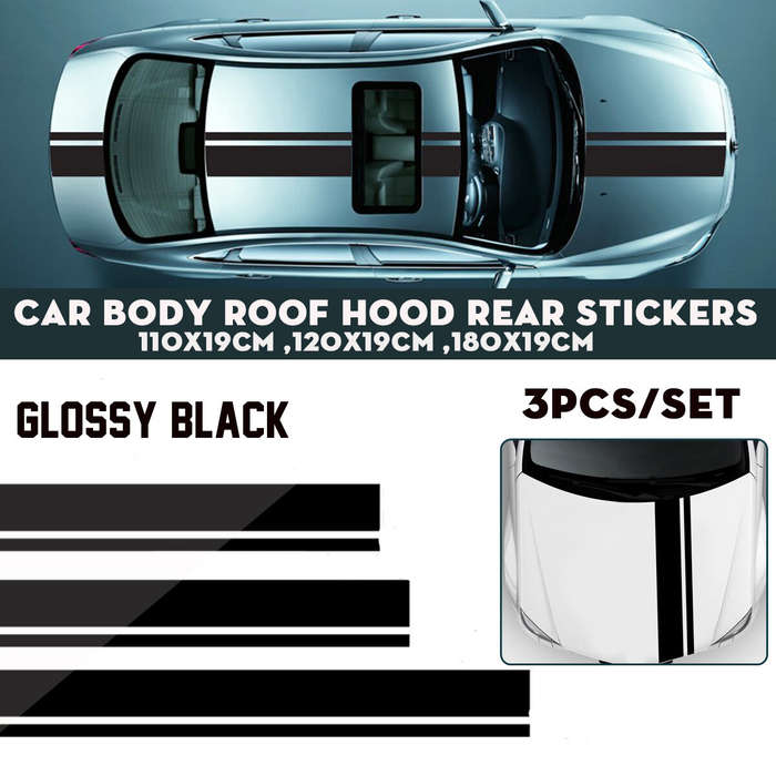 Black - Car Auto Hood Vinyl Stickers Engine Cover Stripe Decals Universal