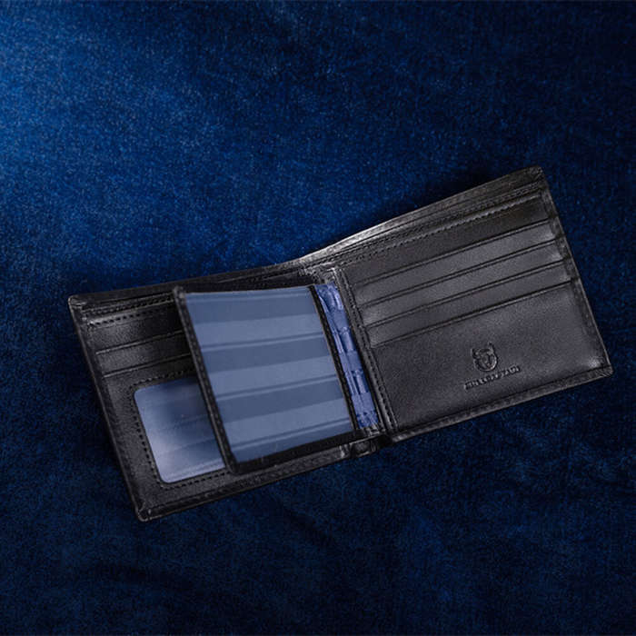 Black - BULLCAPTAIN Men Black Soft Genuine Leather Wallets Business Casual Bifold Card Holder Purse
