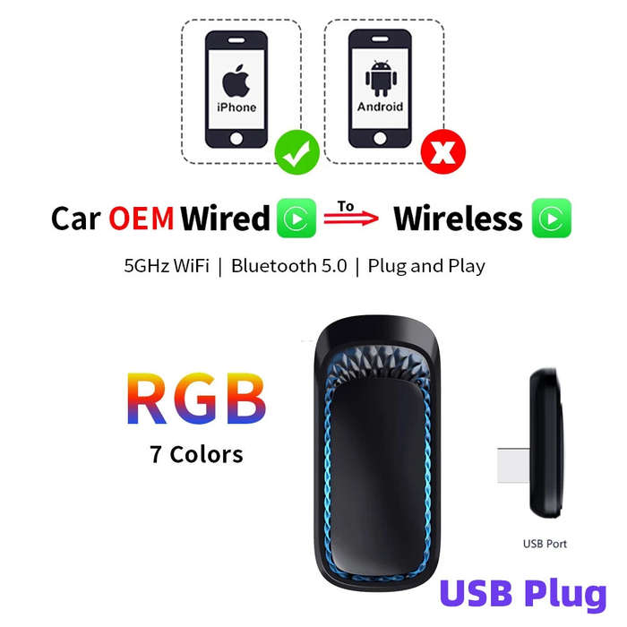 Car Wired to Wireless CarPlay BOX Adapter for Car Stereo With USB Plug and Play Smart Link Phone Car