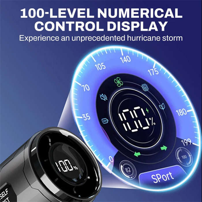 Black - 80,000RPM Turbo Fan High Speed 23m/s Brushless Motor 6000mAh Battery Adjustable 100 Gear Com