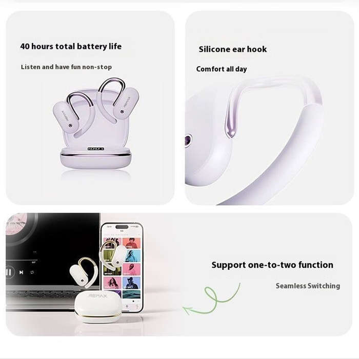 Black - RemaxOpenBuds KF01 TWS Earbuds bluetooth 5.4 Earphone 14.2mm Moving Coil 360 Surround Stereo