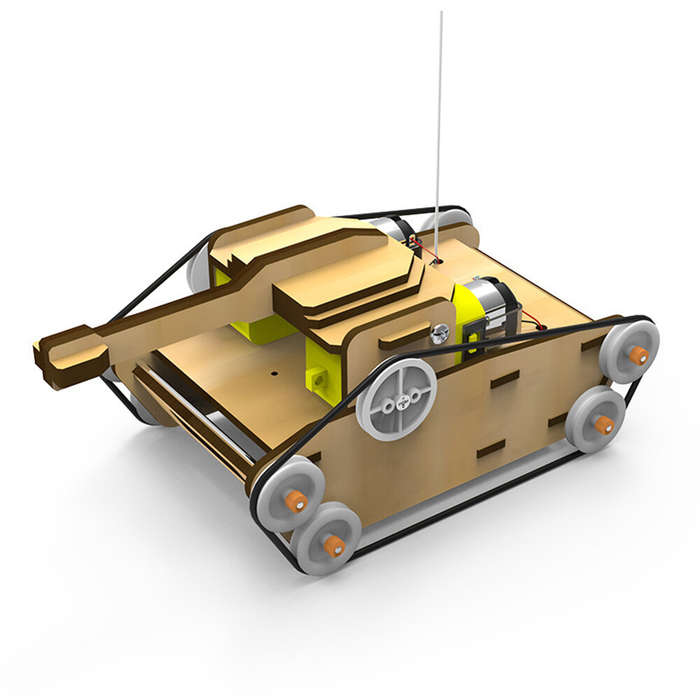 01 - Wooden Remote Control Tank Assembly Kit DIY Set Children's Science Discovery Experiment Tools T