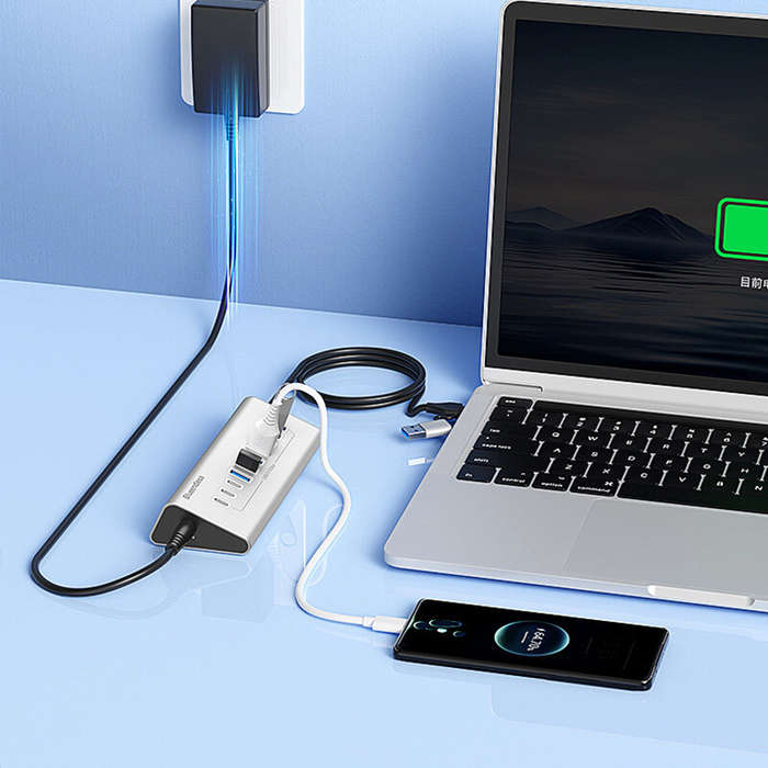 10 in 1 - HU105C 10-in-1 USB-A/Type-C Hub Docking Station USB Adapter with USB3.0-A*7 USB3.0-C*3 Mul