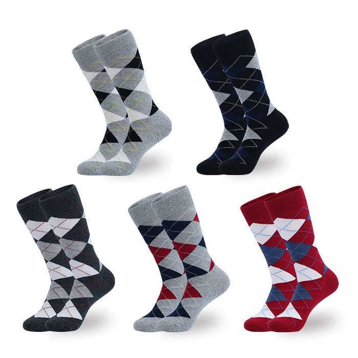 #01 - 5 Pairs Men's Dress Crew Socks Fashion Colorful Gentleman's Socks Comfy Cotton Long Socks, Arg