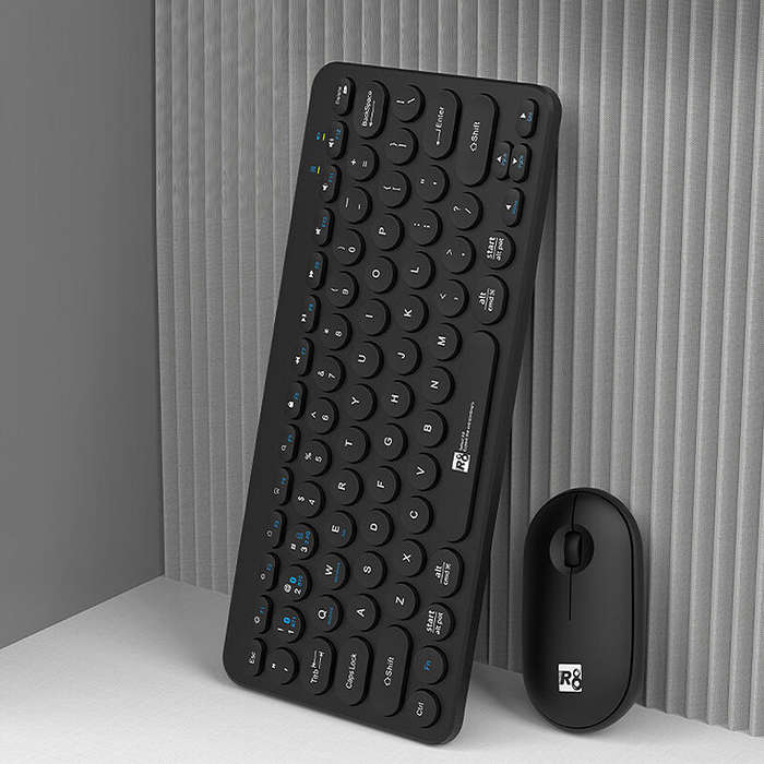 Black - R8 1928 2.4G Wireless bluetooth Keyboard and Mouse Set 78-Keys Punk Keycaps Keyboards 1200DP
