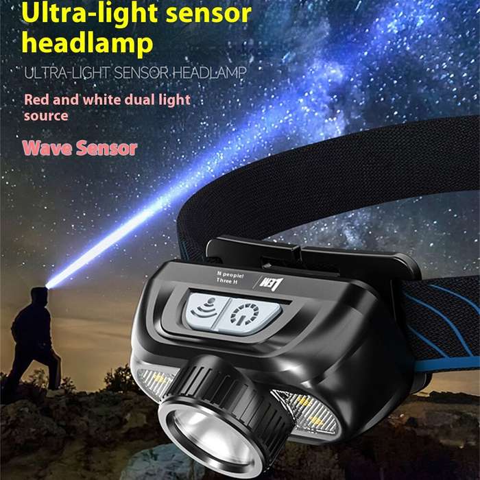 Black - LEM Outdoor 800LM Wave Sensor Headlamp Dual Light Source Ultra-Bright Headlamp Long-Lasting