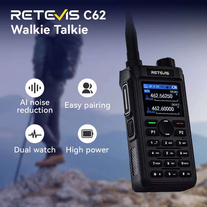 EU Band - Retevis C62 5W Long Range Walkie Talkie VHF/UHF Dual Mode Professional Two-Way Radio for C