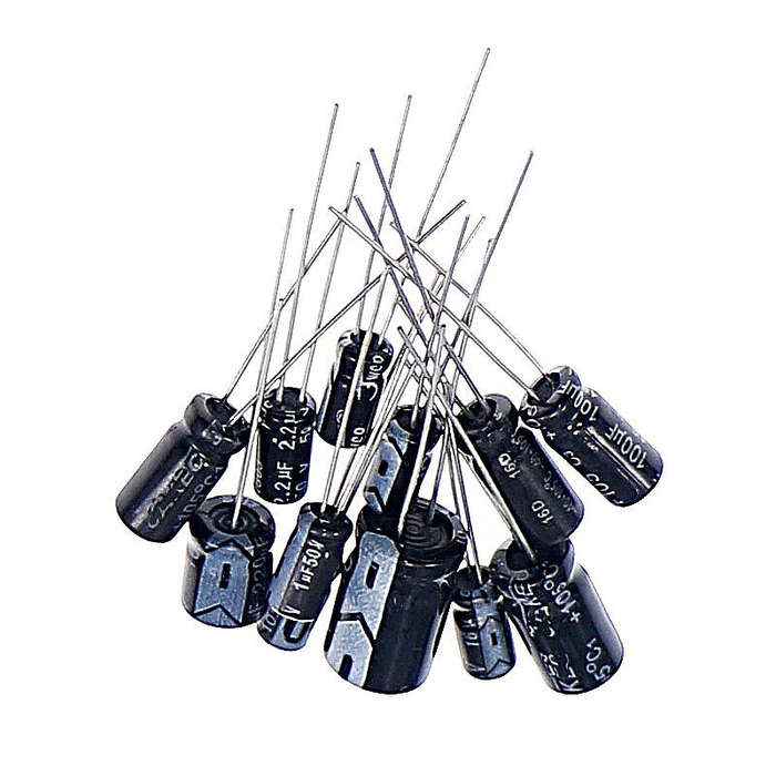 120PCS 12 Values 0.22UF-470UF In-line Electrolytic Capacitor Assortment Kit