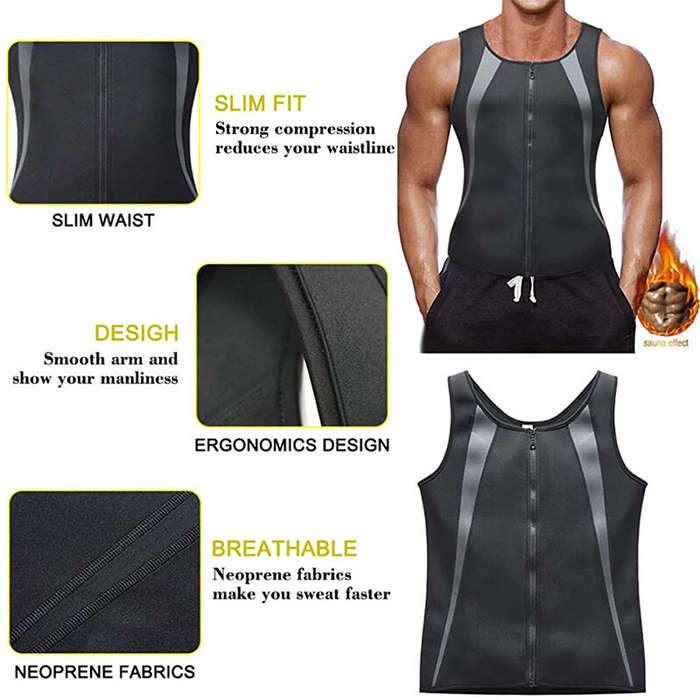 3XL - Men's Sweat Sauna Suit Shaper Stretch Breathable Sweat Absorbing Zip Up Sportswear Fitness Ves