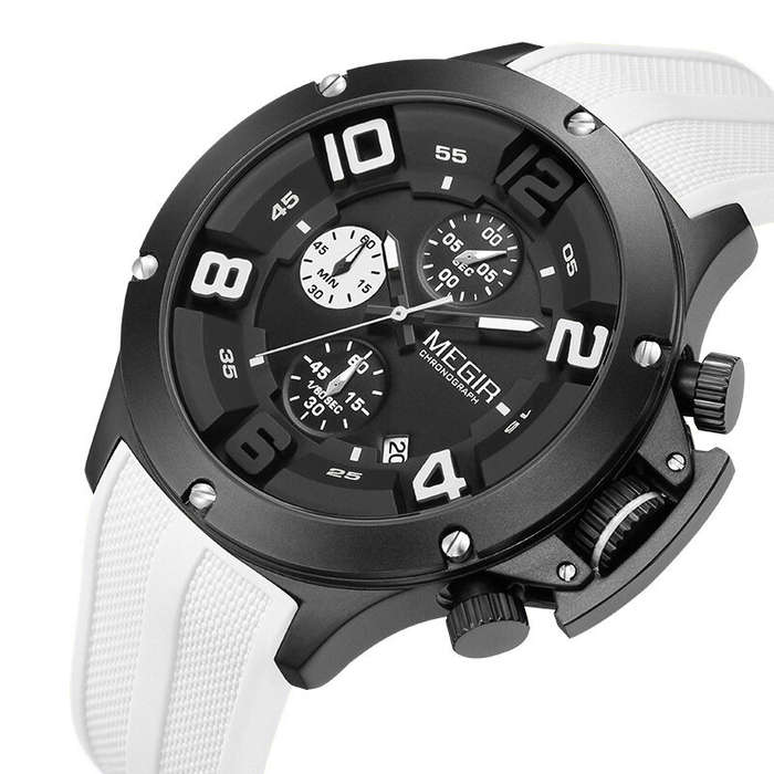 Black+White - MEGIR Men Fashion Sport Quartz Watches Big Dial Multi-functional Watch Chronograph Wat