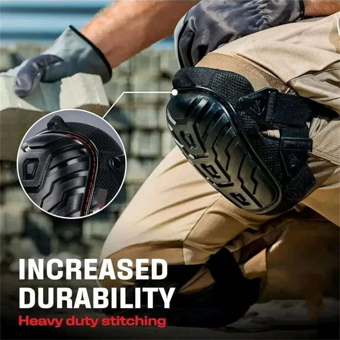 All Black - 1 Pair Of Professional Knee Pads with Thick Gel Pads Double Straps Adjustable Clips Prot