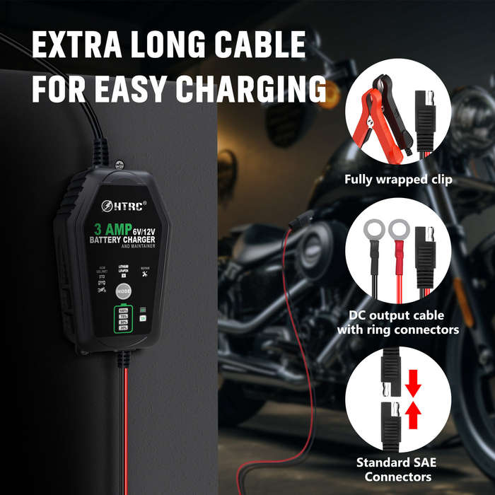 Black - HTRC Battery Charger 6V 12V 3A 60W Car Motorcycle Charging Repair for Lead-acid Battery