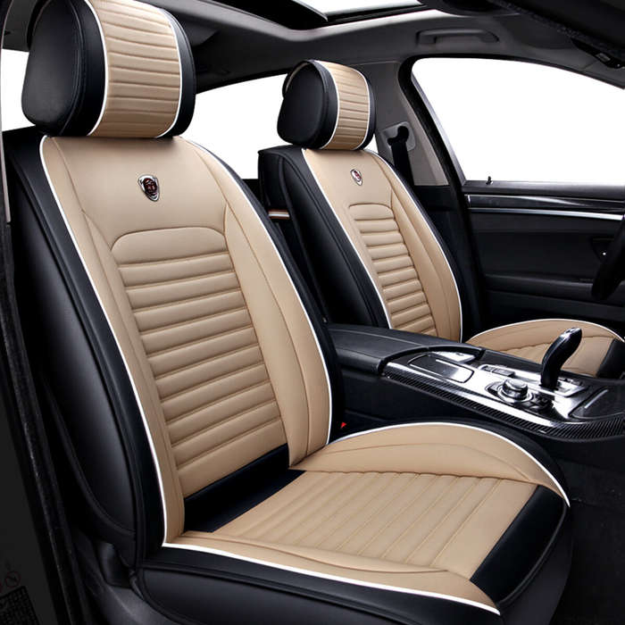 Red - Universal Full Car Front Seat Mat Covers PU Leather Breathable Cushion Pad
