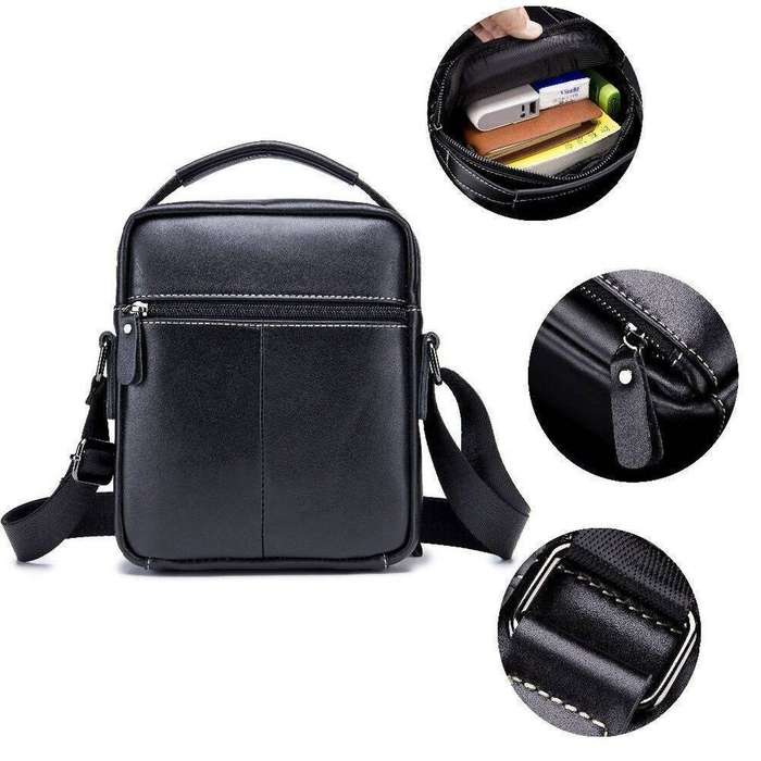 Coffee - BULLCAPTAIN Genuine Leather Men Shoulder Bags Vintage Small Flap Crossbody Briefcase Handba