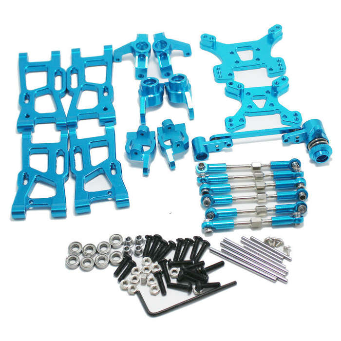 Blue - Wltoys 144001 144010 124019 124017 124018 1/14 Metal Upgrade Swing Arm Steering Seat Rear Whe