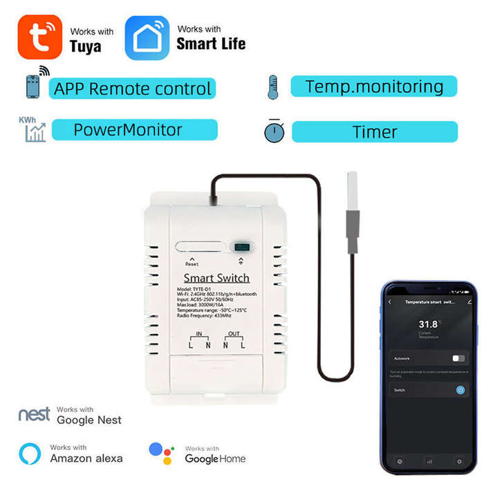 20A - Tuya Smart Life WiFi Temperature Switches 16A/20A Smart Thermostat Real-time Energy Comsuptiom